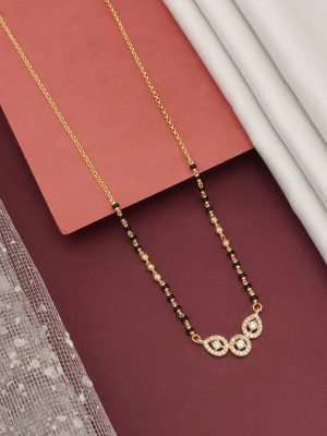 Gold Plated Tear Drop and Round Shaped Pendant Mangalsutra