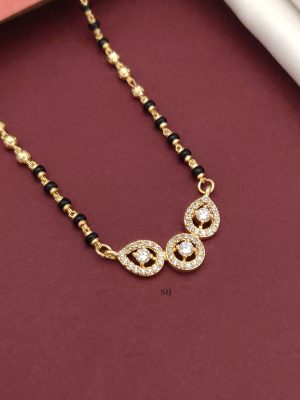Gold Plated Tear Drop and Round Shaped Pendant Mangalsutra
