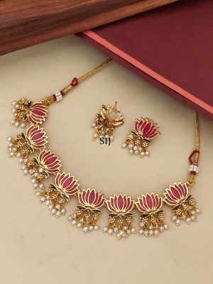 Handpaint Lotus Flower Gold Plated Necklace Set