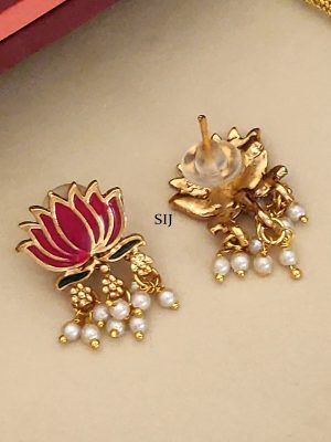Handpaint Lotus Flower Gold Plated Necklace Set