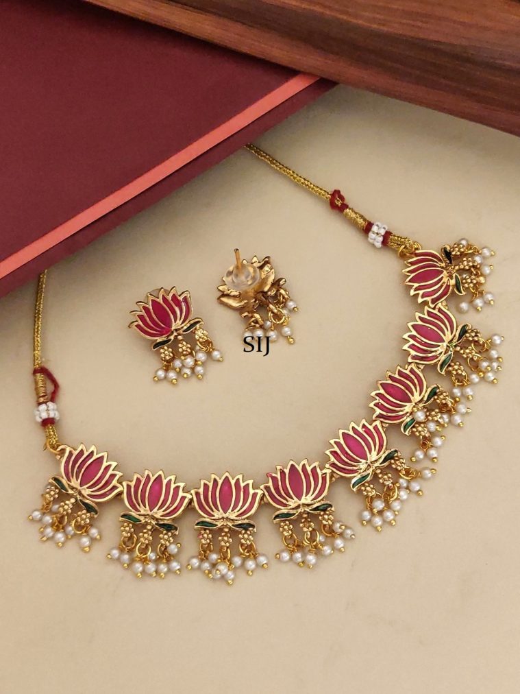 Handpaint Lotus Flower Gold Plated Necklace Set