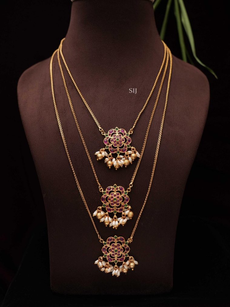 Kemp Stones and Pearls Pendant Three Layers Necklace