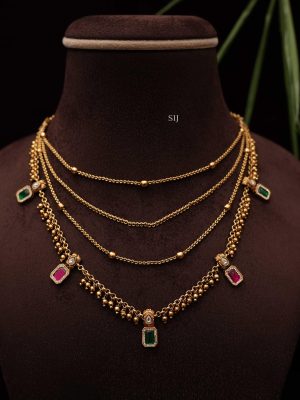 Multi Layers Antique Necklace with Kemp Stones and Golden Balls