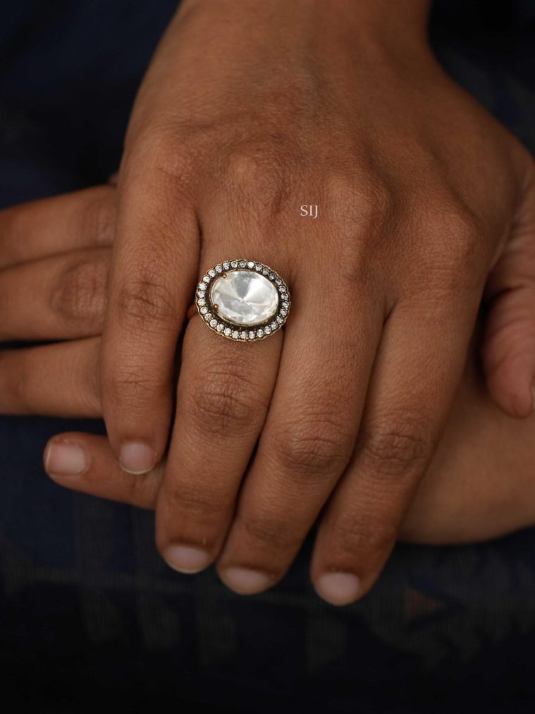 Victorian Finish White Stones Studded Finger Ring