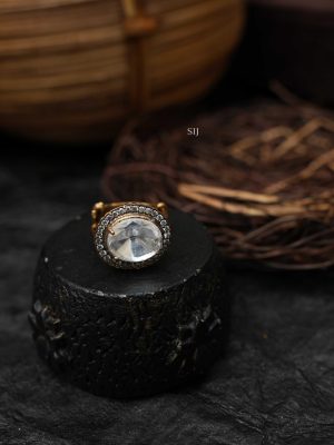 Victorian Finish White Stones Studded Finger Ring