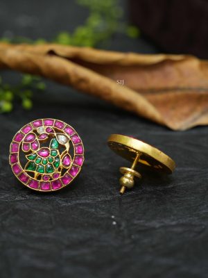 Gold Finish Polki Stones Peacock Motif Ear Studs