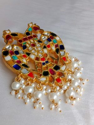 Jadau Kundan Navrathna Stones Gandaberunda Pendant