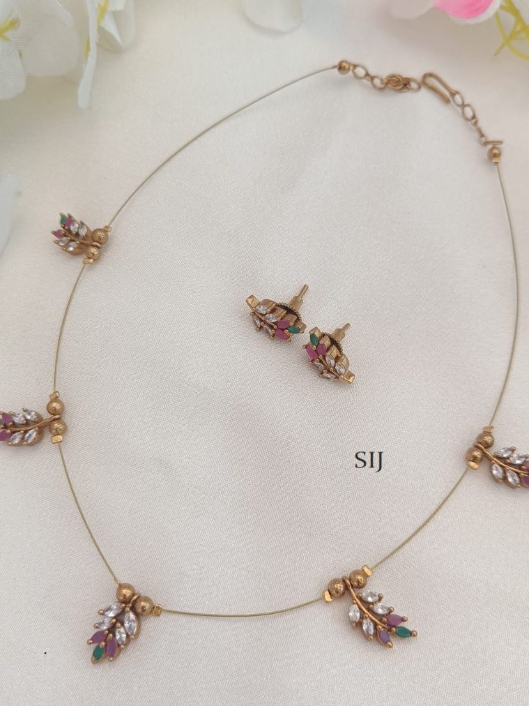 Leaf Design Multistones Invisible Necklace Set