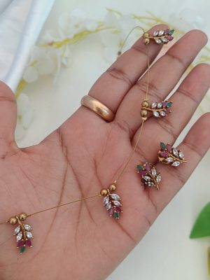 Leaf Design Multistones Invisible Necklace Set