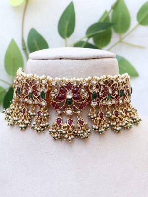 Lotus Design Beaded Drop Kundan Choker
