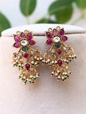 Lotus Design Beaded Drop Kundan Choker