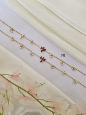 Lotus Design Pearls Hanging Anklets