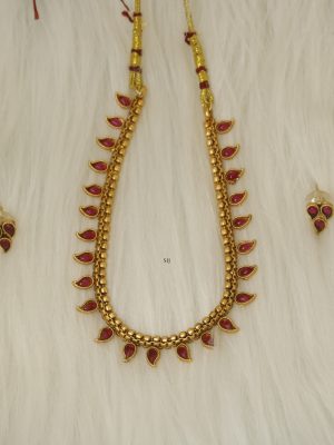 Mango Design Golden Beads Kemp Stones Necklace Set