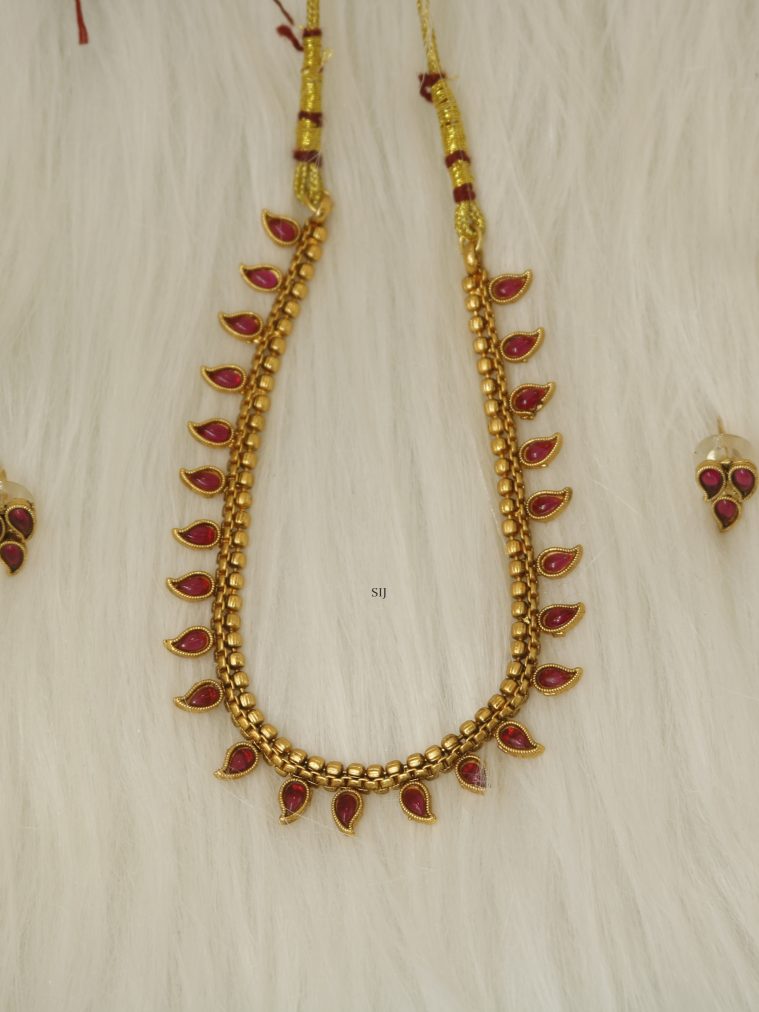 Mango Design Golden Beads Kemp Stones Necklace Set