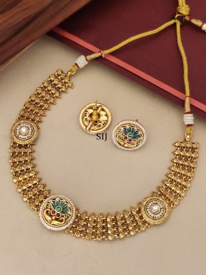 Meenakari Green Antique Gold Plated Necklace Set
