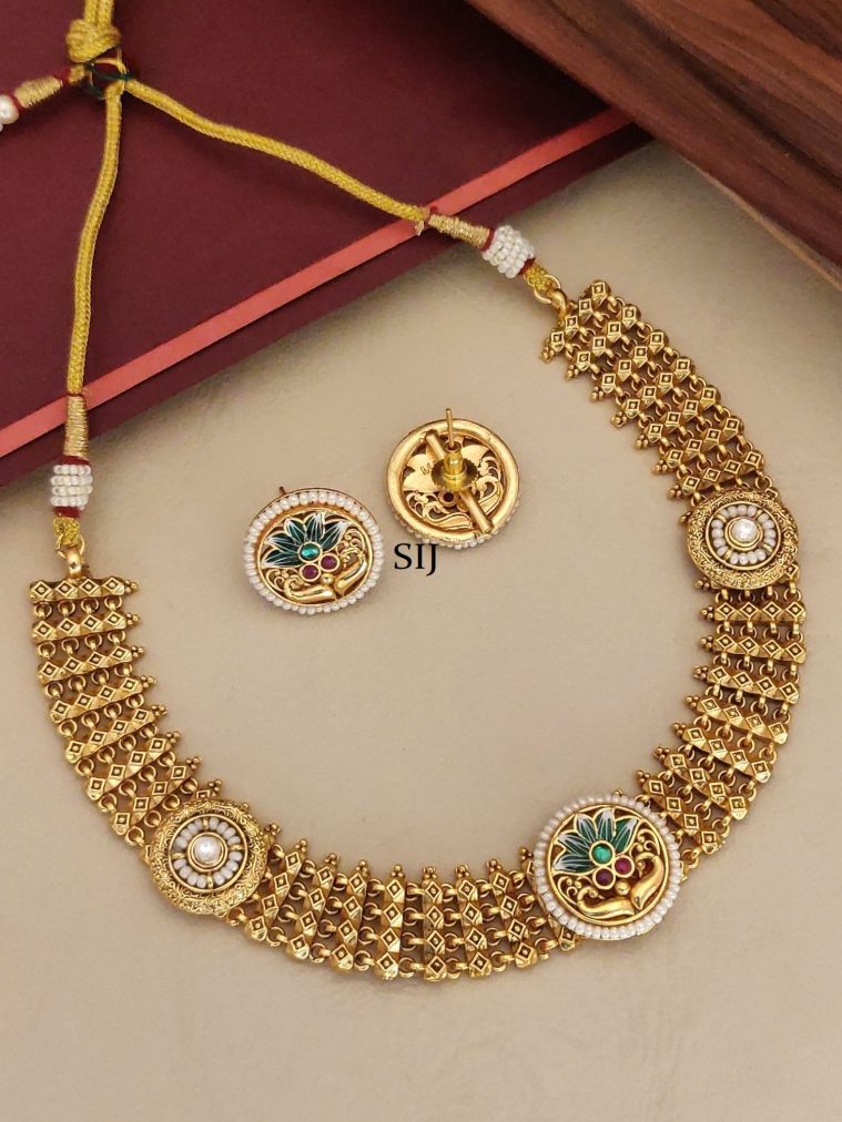 Meenakari Green Antique Gold Plated Necklace Set