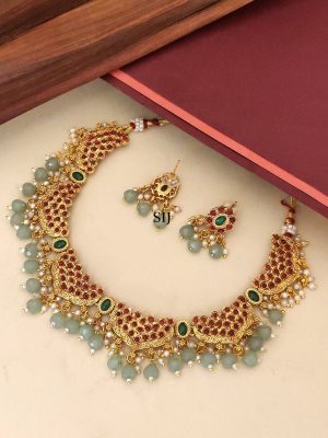 Multicolour Gold Plated Kemp Stone Necklace Set