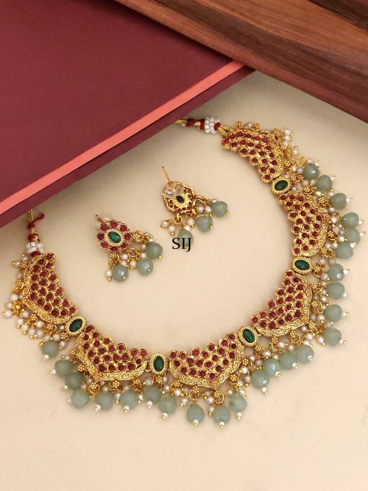 Multicolour Gold Plated Kemp Stone Necklace Set