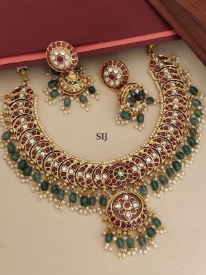 Multicolour Kemp Stone Green Beaded Drop Necklace Set