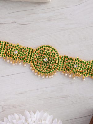 Pearl Drop Round Shape Green Kemp Hip Belt