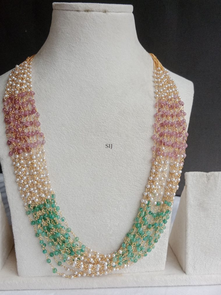 Pink and Green Beads Layered Chain