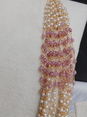 Pink and Green Beads Layered Chain