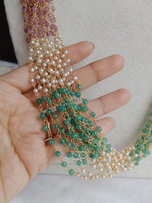 Pink and Green Beads Layered Chain
