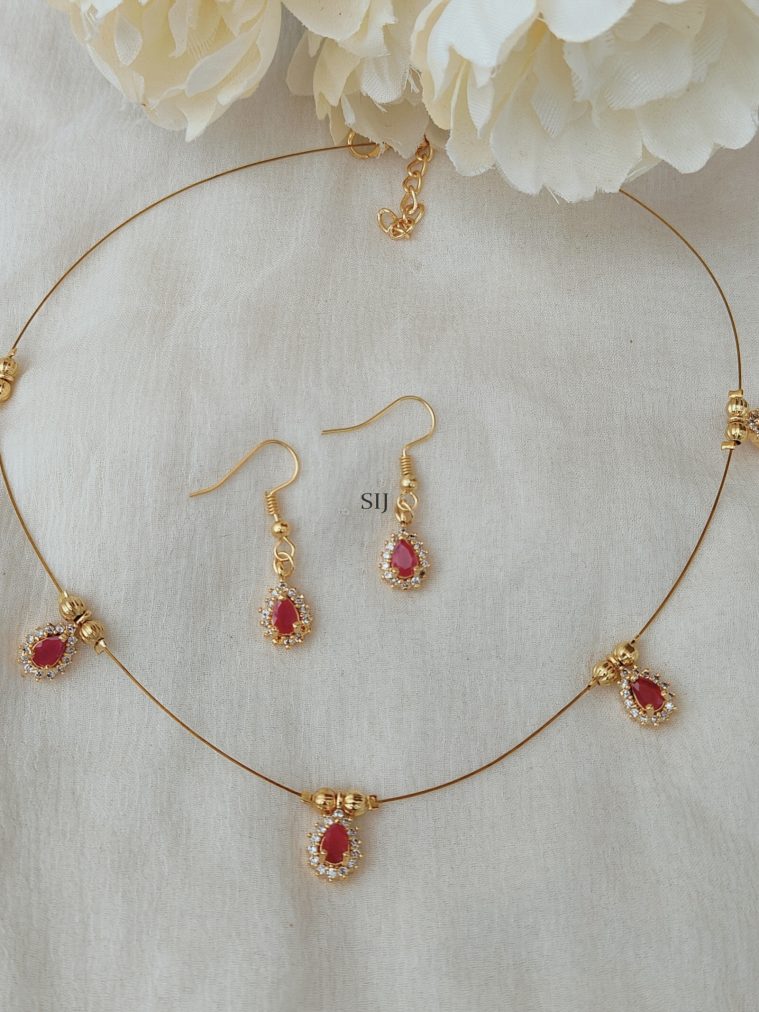 Red &White Stones Studded Invisible Necklace