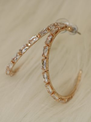 Rose Gold White Stones Hoop Designer Studs