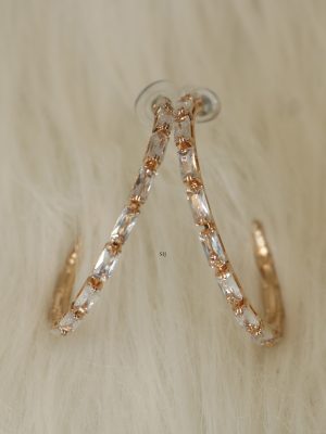 Rose Gold White Stones Hoop Designer Studs