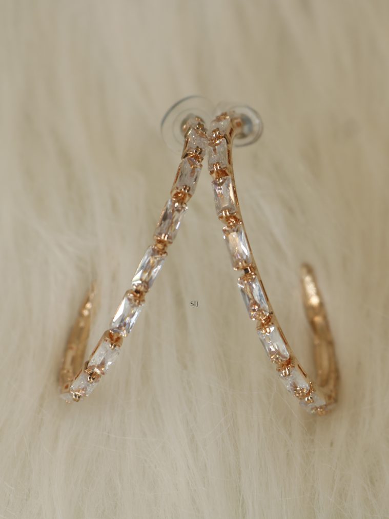 Rose Gold White Stones Hoop Designer Studs