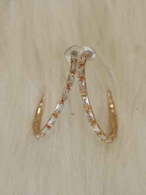 Rose Gold White Stones Hoop Designer Studs