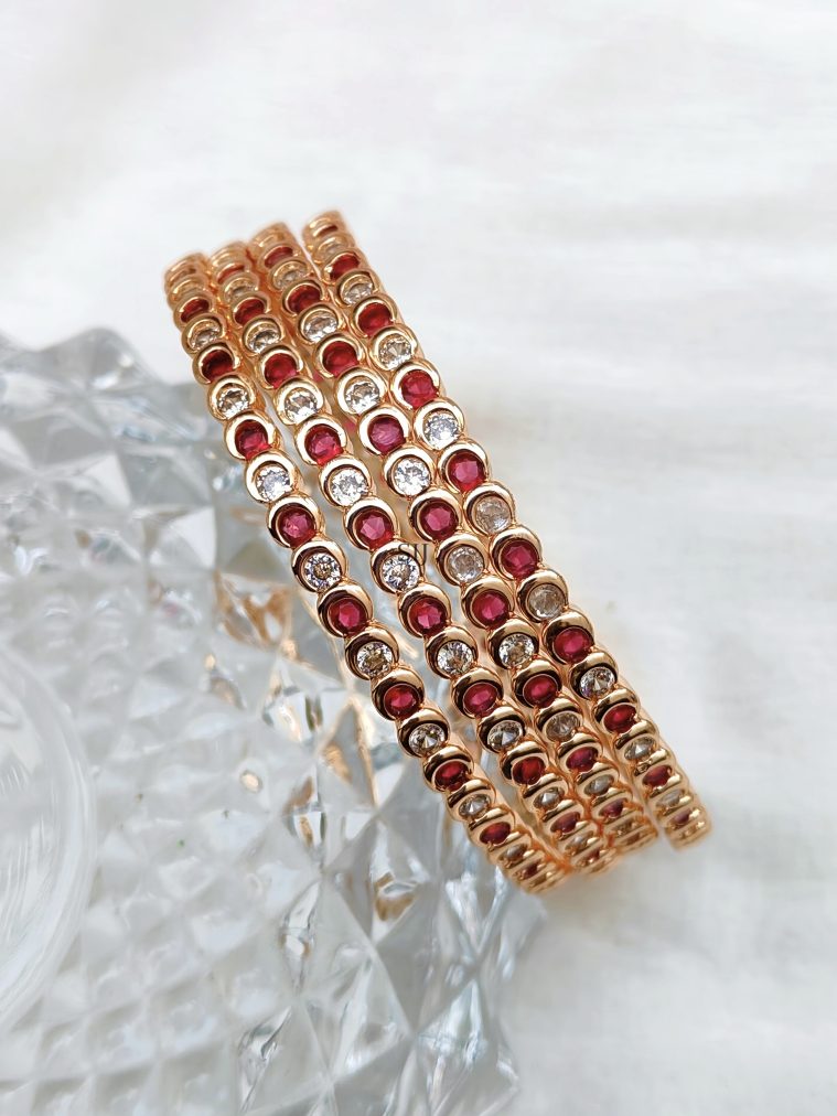 Ruby &White Color Stones Bangles -Set of 4 Bangles