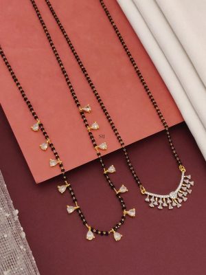 Set Of 2 Gold Finish American Diamond Mangalsutra Combo