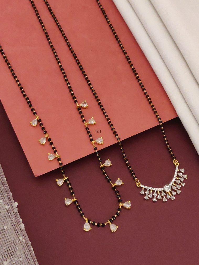 Set Of 2 Gold Finish American Diamond Mangalsutra Combo