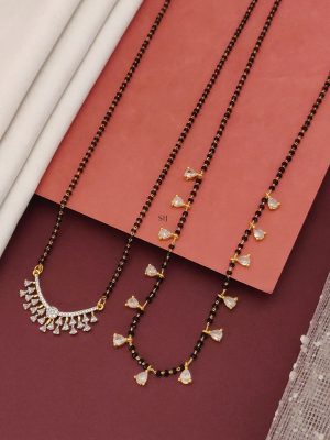 Set Of 2 Gold Finish American Diamond Mangalsutra Combo
