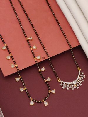 Set Of 2 Gold Finish American Diamond Mangalsutra Combo
