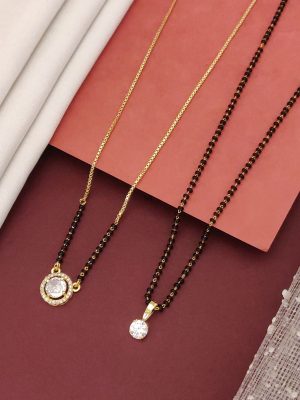 Set Of 2 Gold Plated American Diamond Mangalsutra Combo