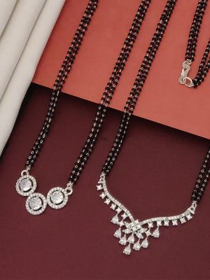 Set Of 2 Gold Plated American Diamond Mangalsutra Combo