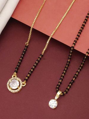 Set Of 2 Gold Plated American Diamond Mangalsutra Combo
