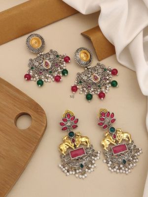 Set of 2 German Silver Plated Wedding Earring Combo