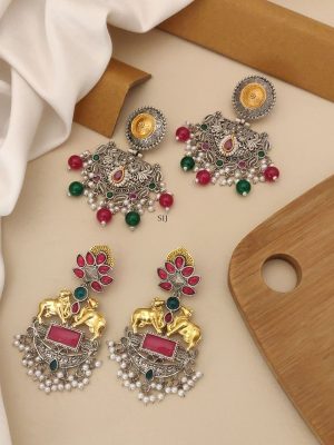 Set of 2 German Silver Plated Wedding Earring Combo