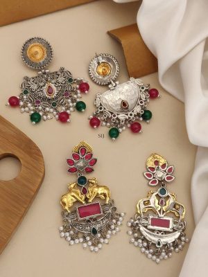 Set of 2 German Silver Plated Wedding Earring Combo