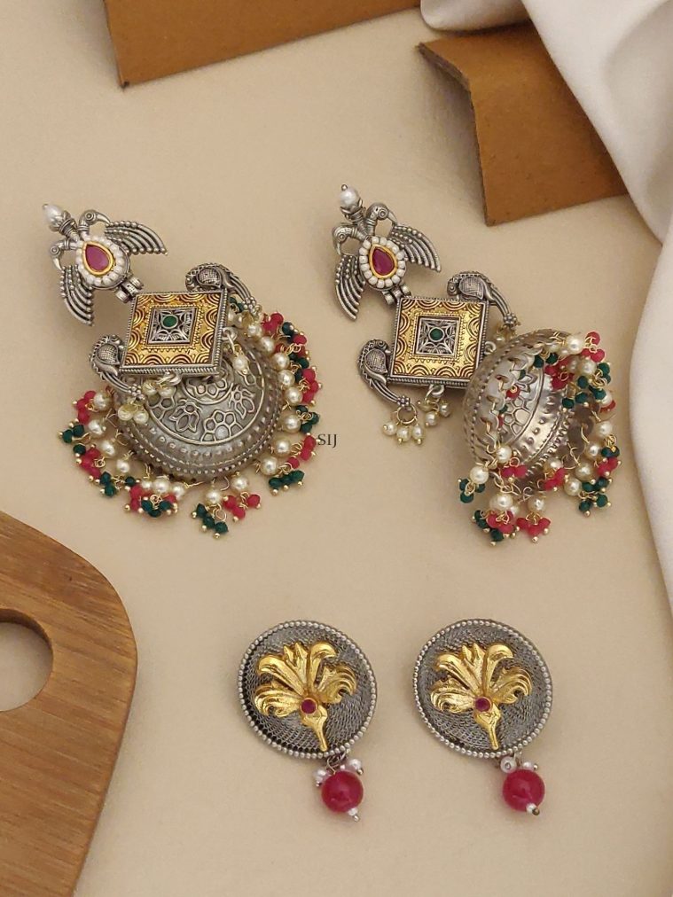 Set of 2 Gold & German Silver Plated Earring Combo