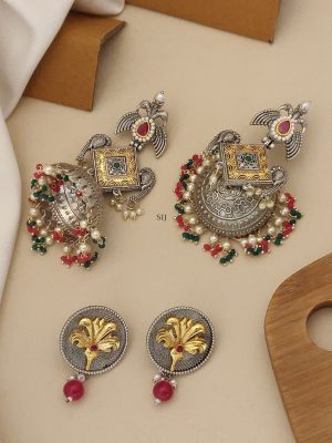 Set of 2 Gold & German Silver Plated Earring Combo