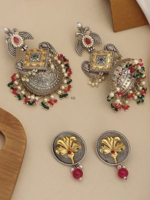 Set of 2 Gold & German Silver Plated Earring Combo