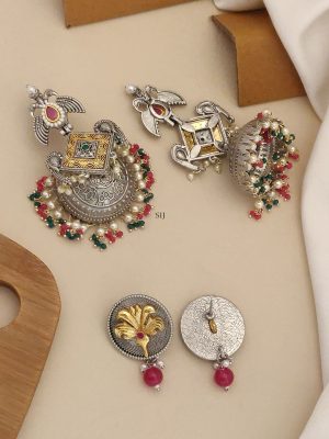 Set of 2 Gold & German Silver Plated Earring Combo