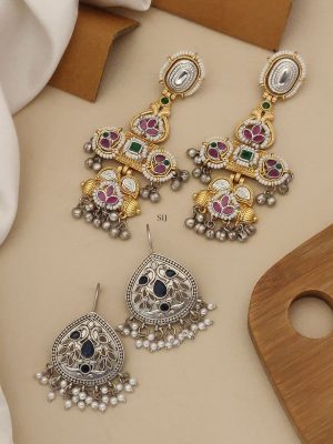 Set of 2 Gold & Silver Plated Earring Combo