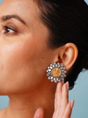 Set of 2 Gold & Silver Plated Temple South Indian Earring Combo