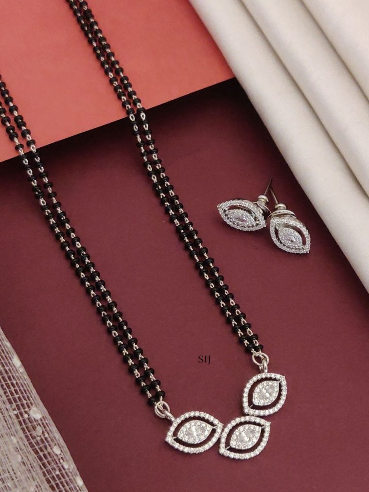 Silver Plated Double Layered Black Beads Marquise AD Mangalsutra Set